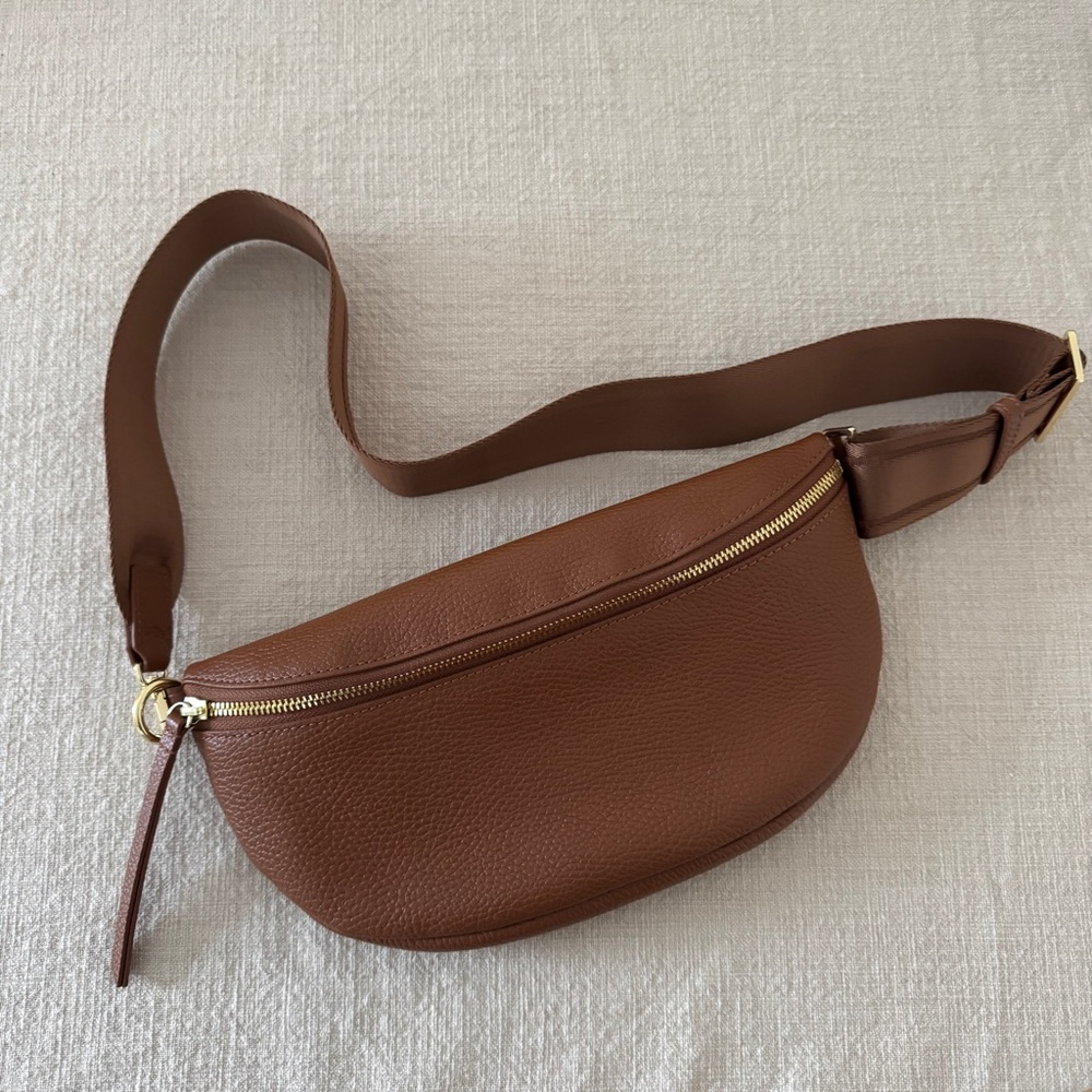 Quince Italian Pebbled Leather Sling Bag, Cognac - Picture 5 of 12